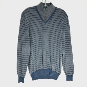 Massimo Dutti Men's Cotton Cashmere Blend Sweater Size L (40) Gray Blue Striped